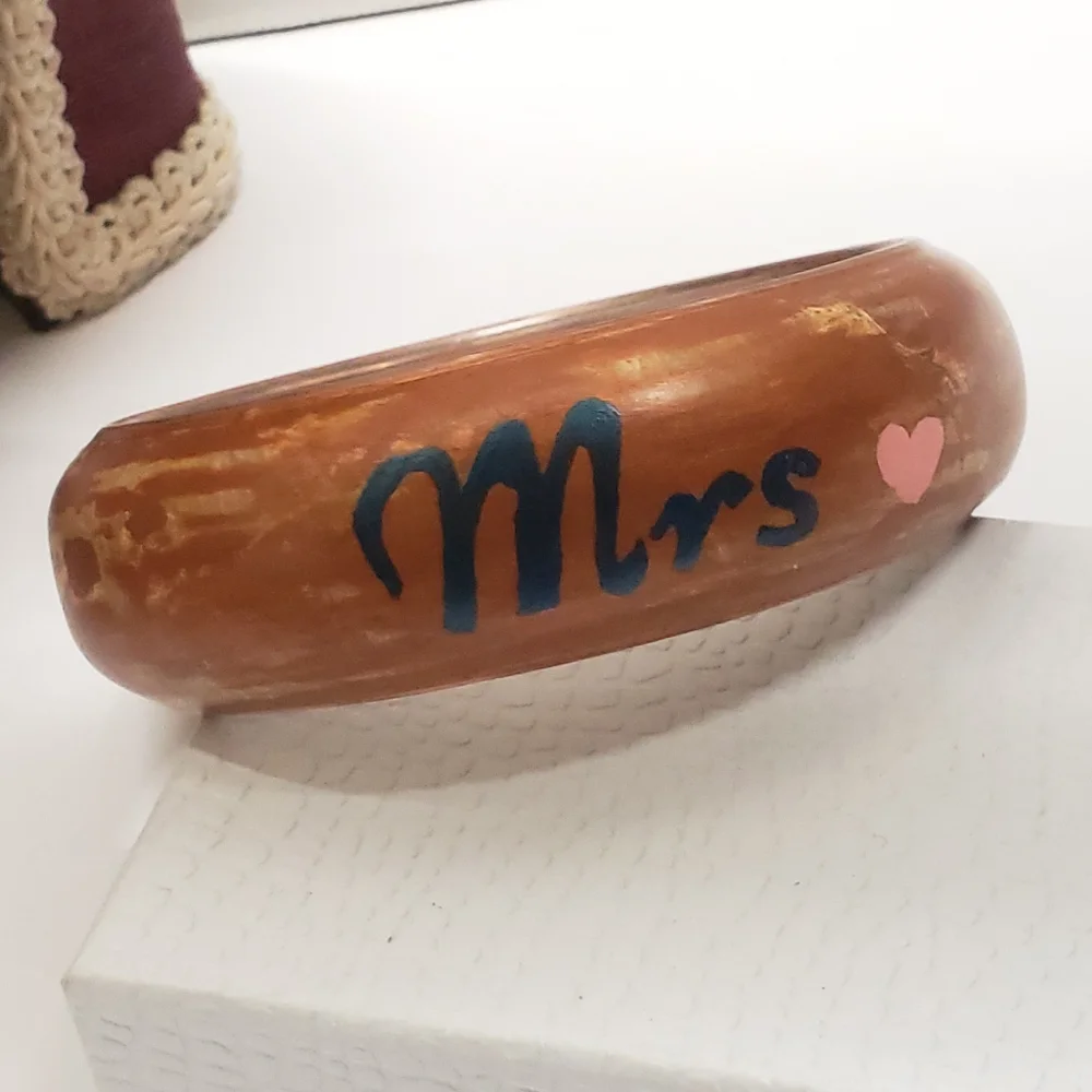Hand Painted MRS Bronze Distressed Bangle Bracelet Vintage Style